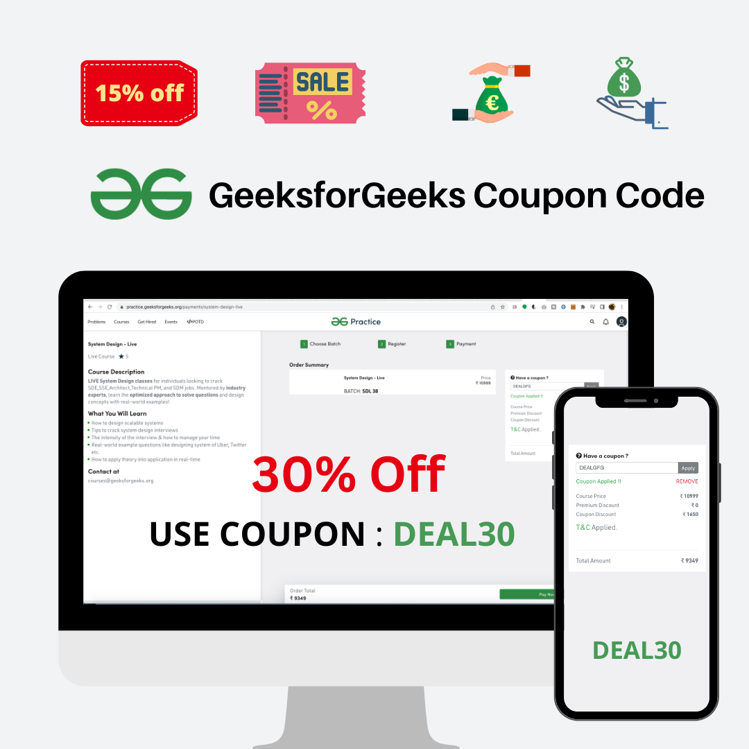 Geeksforgeeks coupon code discount preview